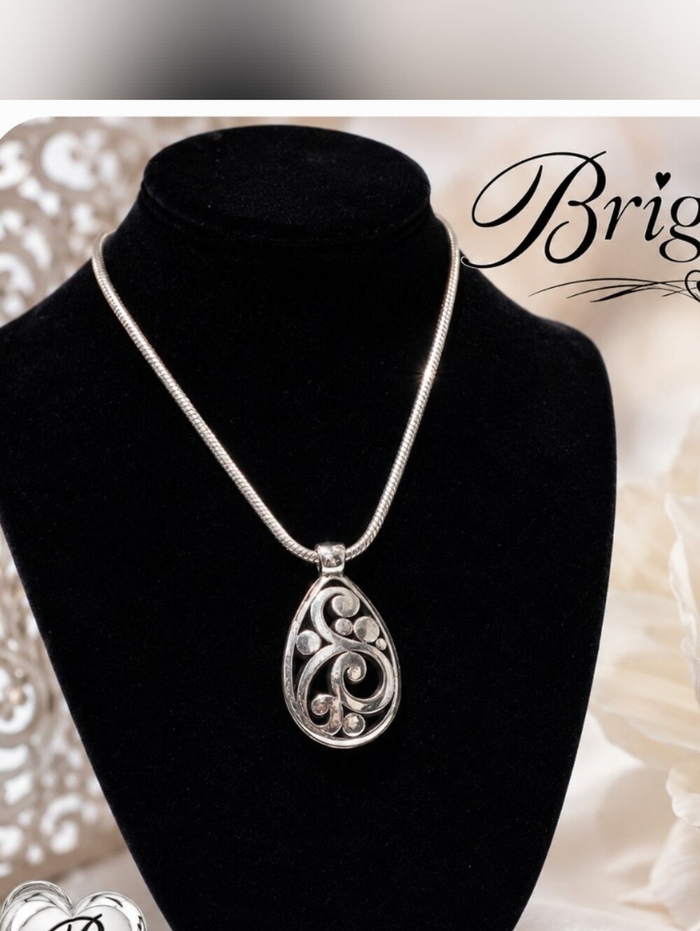 Brighton Silver Contempo Scroll Teardrop Pendant Necklac